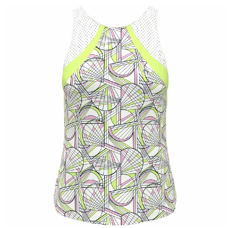 Women's Printed Scoop Tennis Tank with Mesh Blocking Bright White