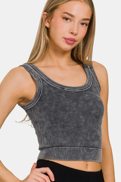 Zenana Washed Scoop Neck Wide Strap Women Tank