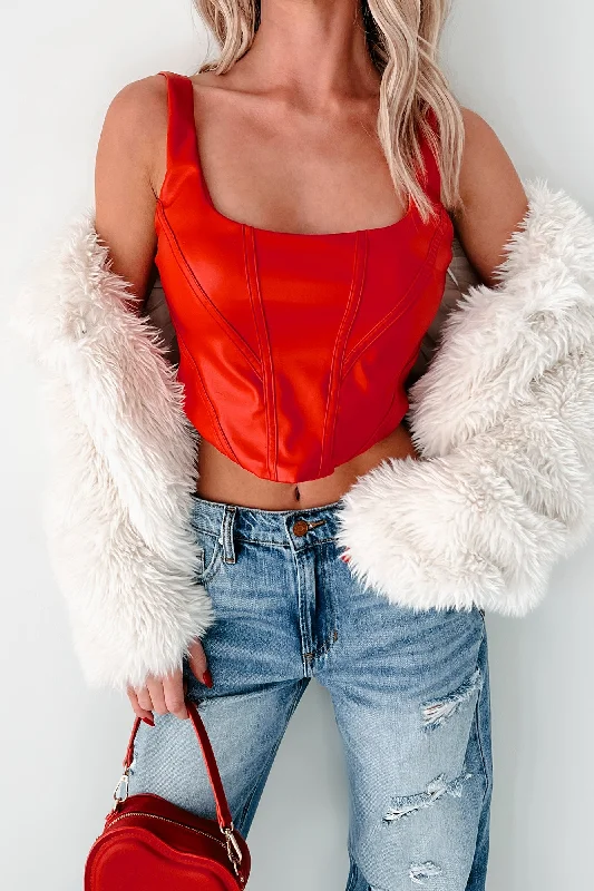 Bringing The Vibes Faux Leather Corset Top (Red)