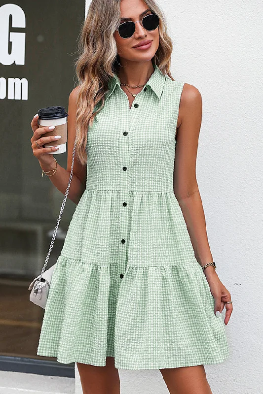 Plaid Print Sleeveless Ruffle Hem Dress