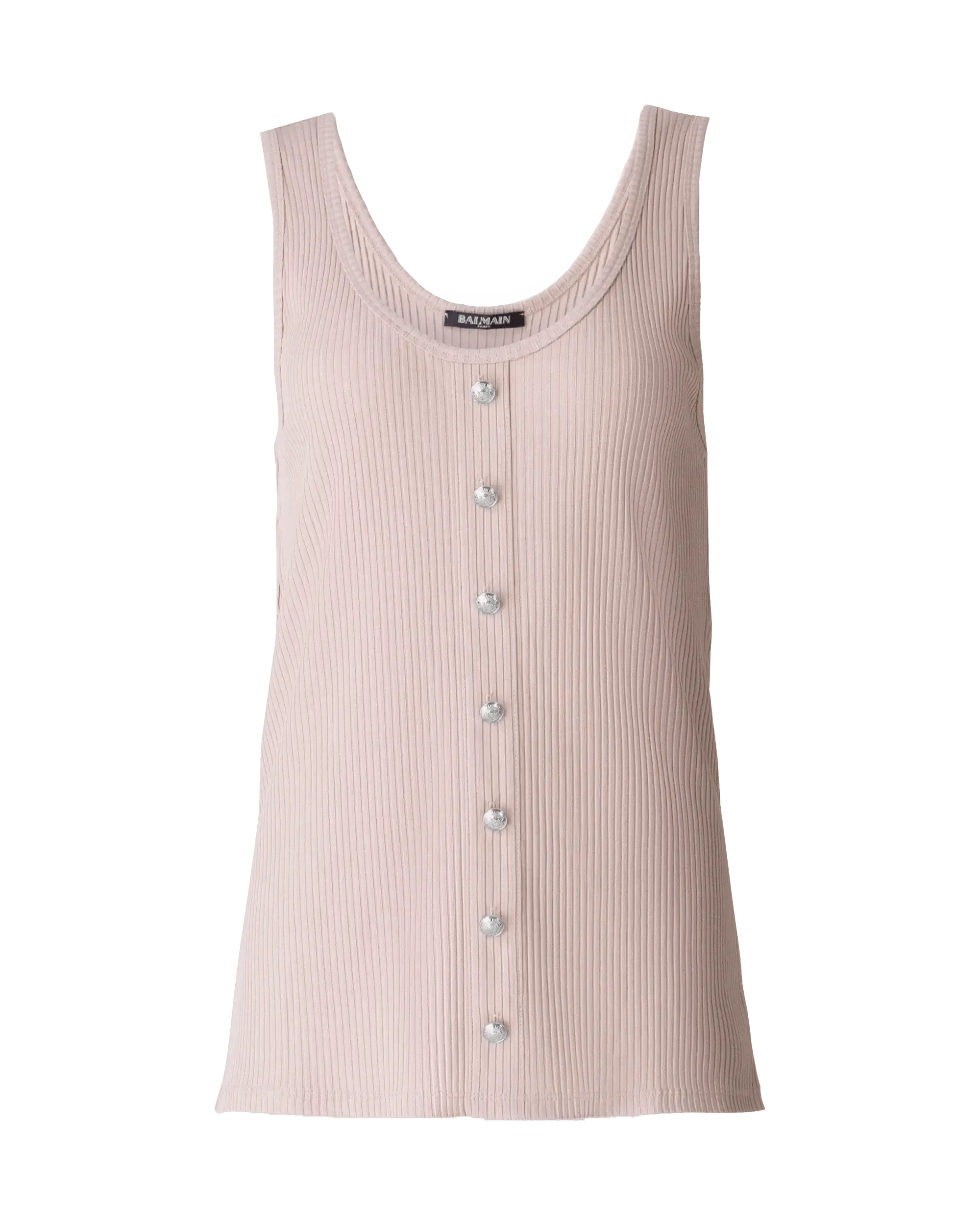 Button-Detail Ribbed Tank Top