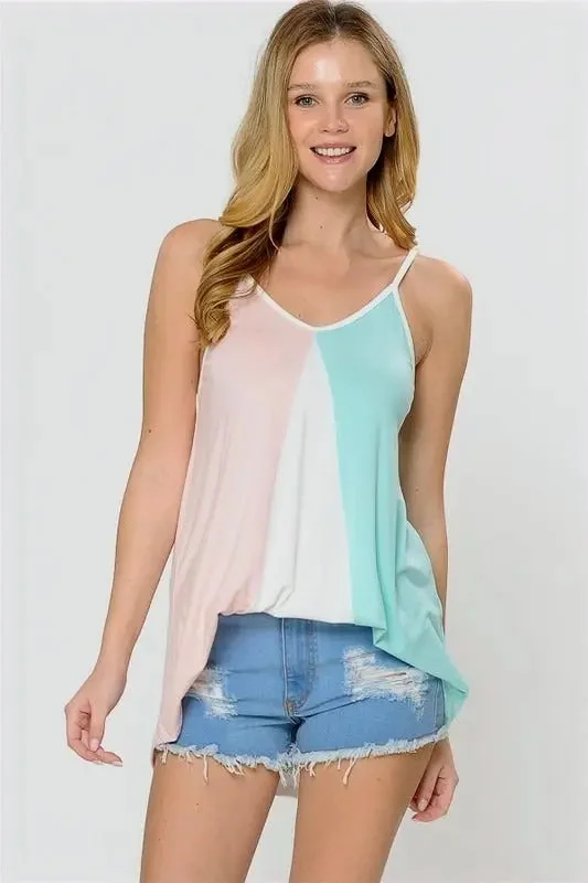 Flowy Color-Block Asymmetrical Hem Tank