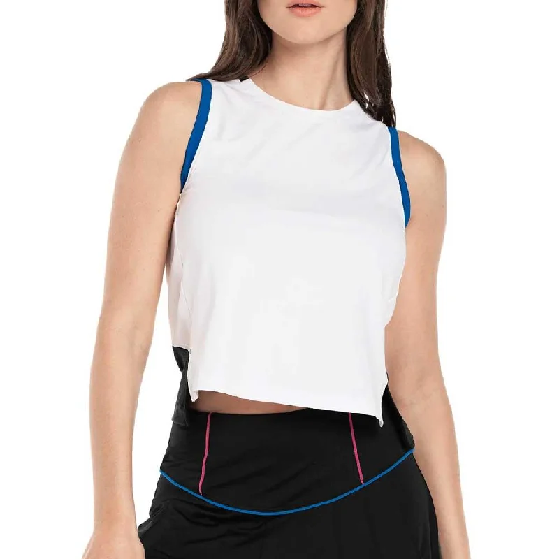 Women's Duel Crop Tennis Tank White and Black