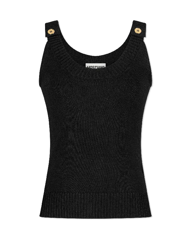 Decorative Button Ribbed Tank-Top