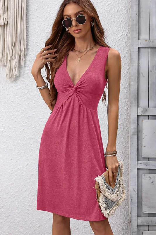 V Neck Hook Design Sleeveless Casual Dress