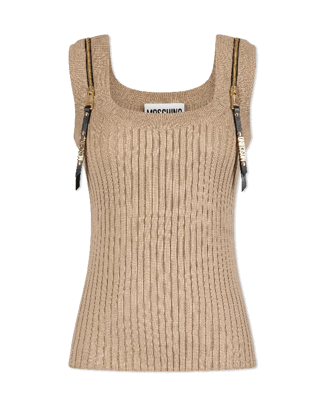 Decorative Zip Ribbed Tank Top