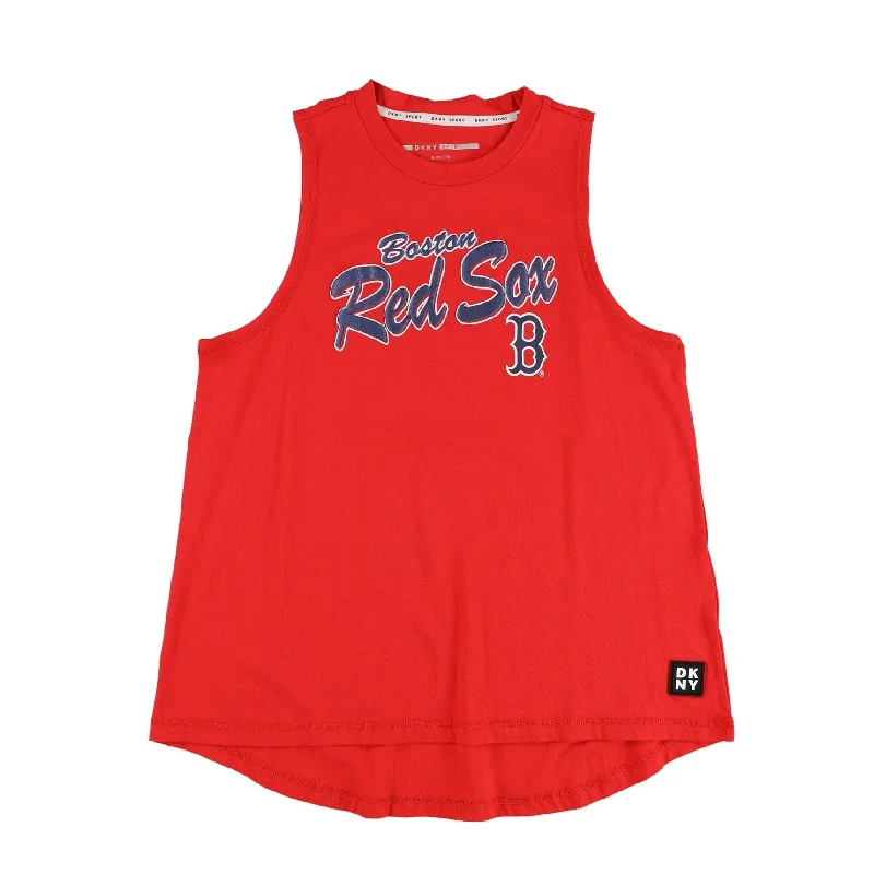 DKNY Womens Boston Red Sox Puff Logo Muscle Tank Top, Red, Small