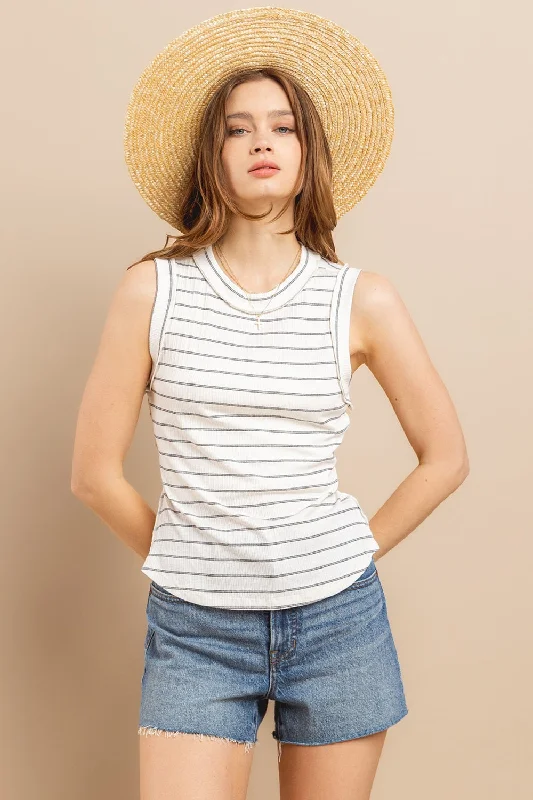 Jayla - Striped Round Neck Tank - Ivory - Exclusively Online