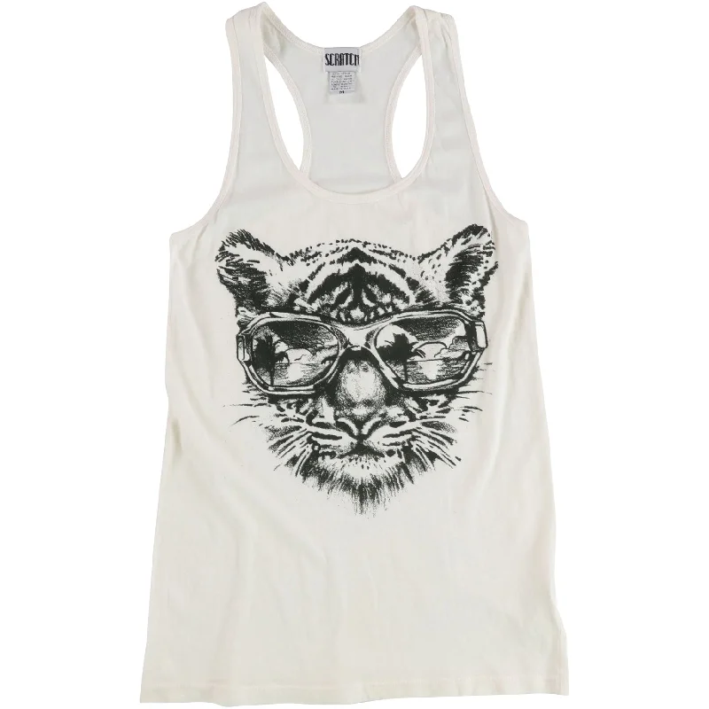 Scratch Womens Tiger Sunglasses Racerback Tank Top, Off-White, Medium