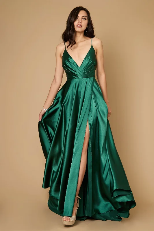 Long Flowy Satin Formal Prom Party Dress