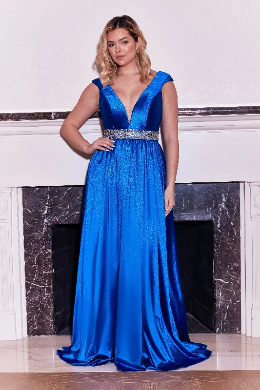 Long Formal Royal Blue Hand Beaded Belt Dress