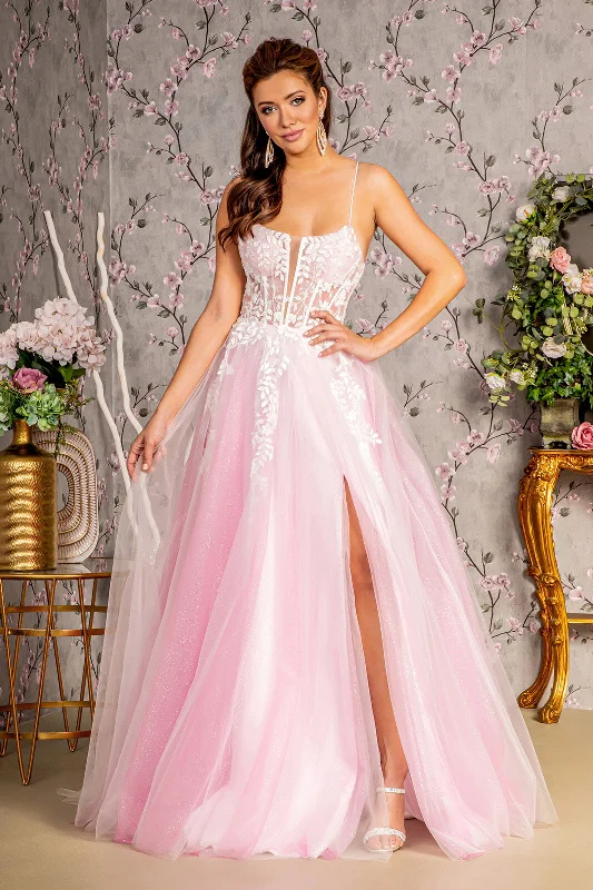 Long Formal Sequin Applique Prom Dress