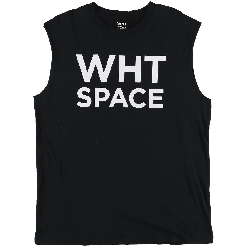 WHT SPACE Mens Cotton Logo Muscle Tank Top, Black, Large