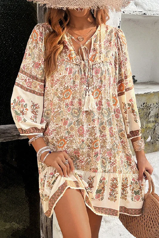 Bohemia Print  V Neck Casual Dress