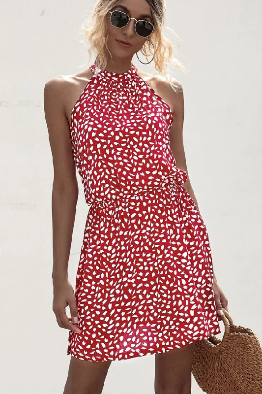 Polka Dot Print Halter Neck Casual Dress