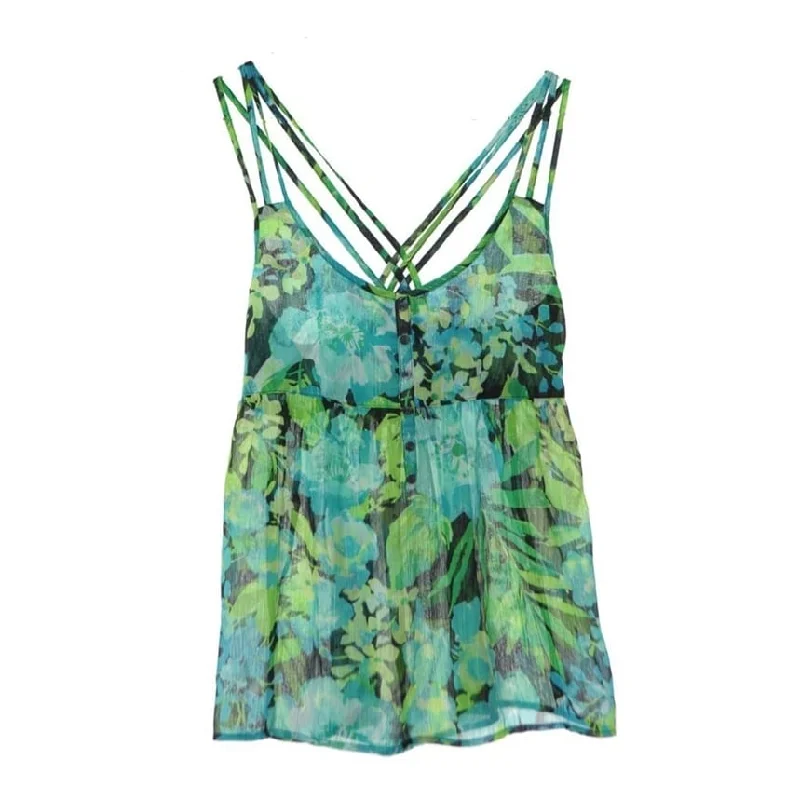 Aeropostale Womens Floral Print Sheer Shimmer Tank Top