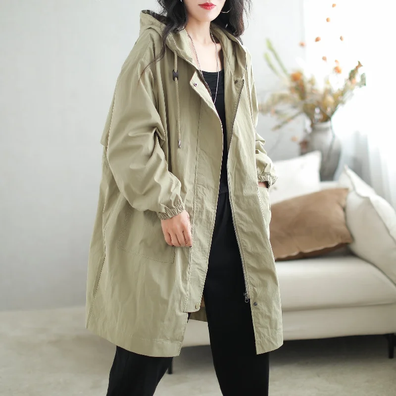 Autumn Fashion Casual Mid- Length Jacket Hooded Overcoat