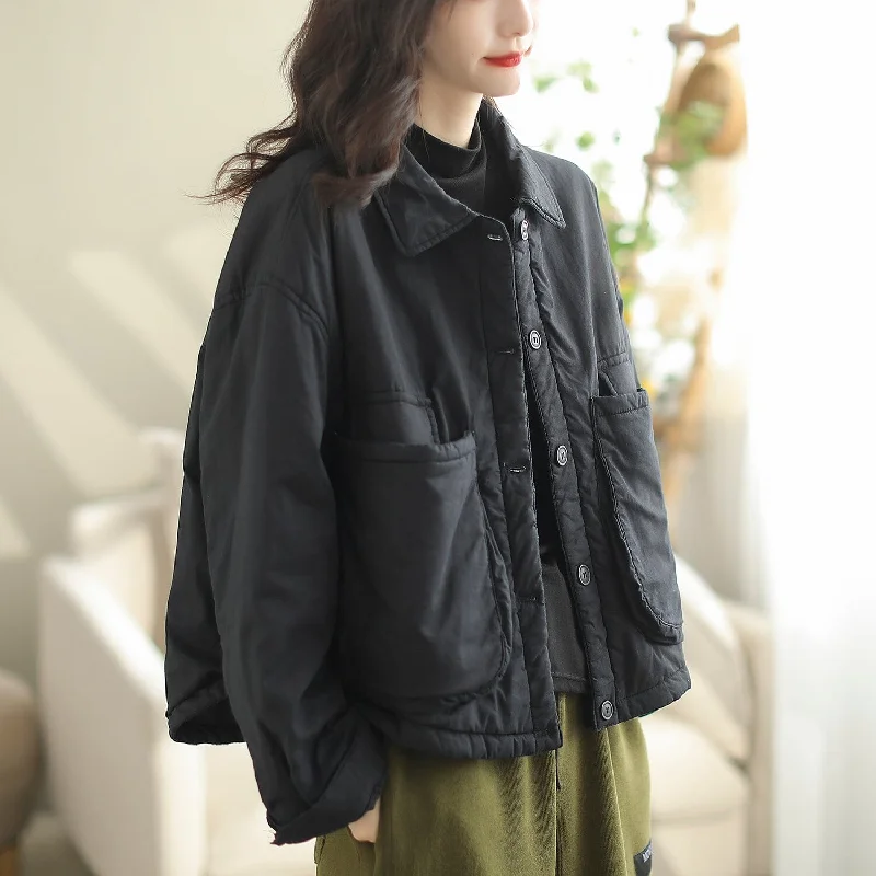 Autumn Winter Qulited Large Pockets Loose Jacket