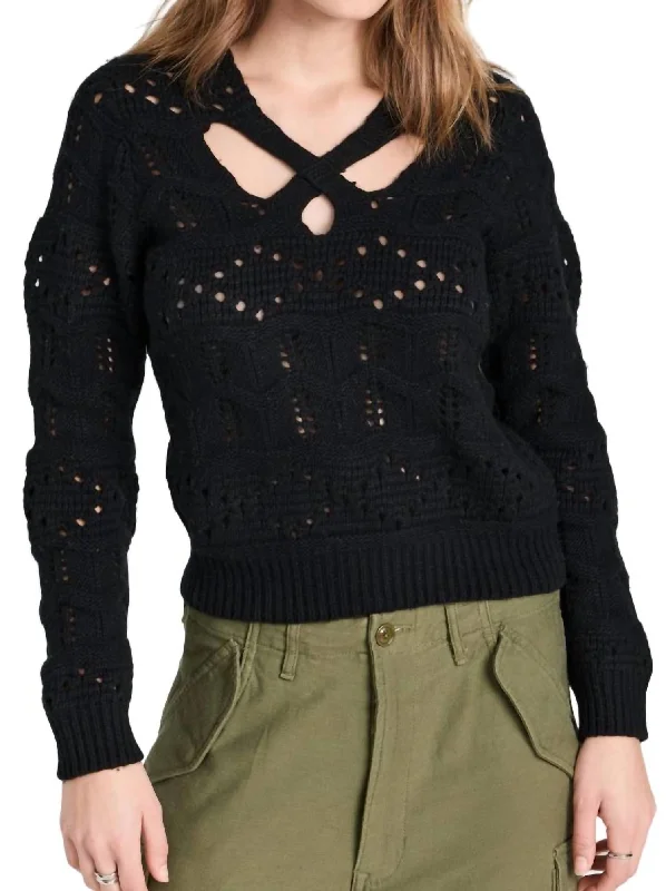 Cole Cable Knit Cut Out Sweater In Black