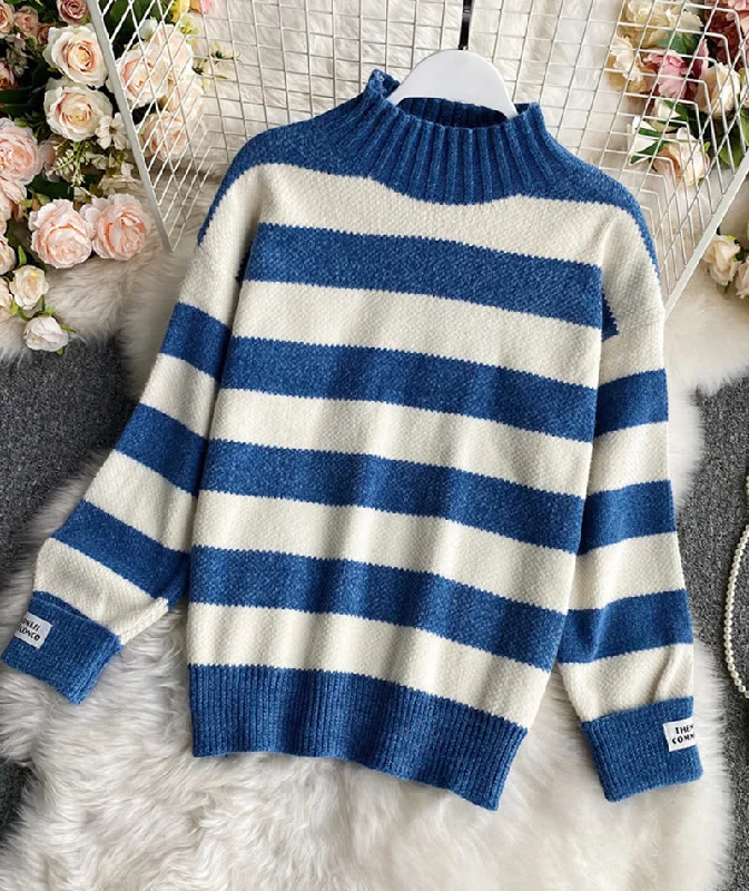 Simple Stripe Long Sleeve Sweater       S4381