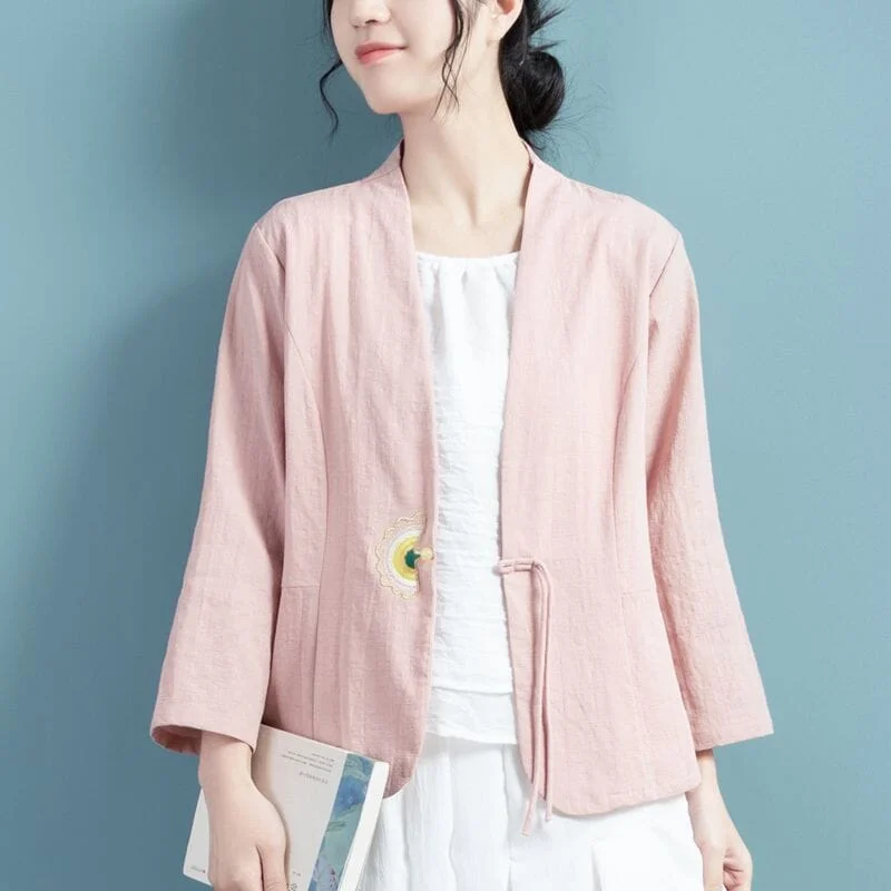 Spring Summer Cotton Linen Retro Casual Jacket