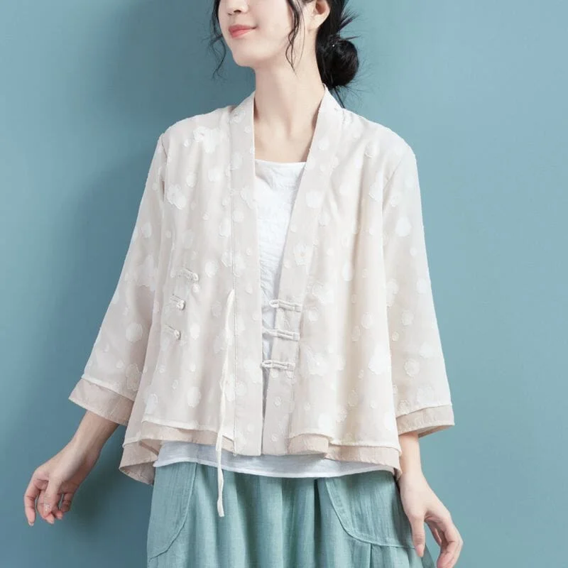 Spring Summer Retro Double Layers Cotton Linen Jacket