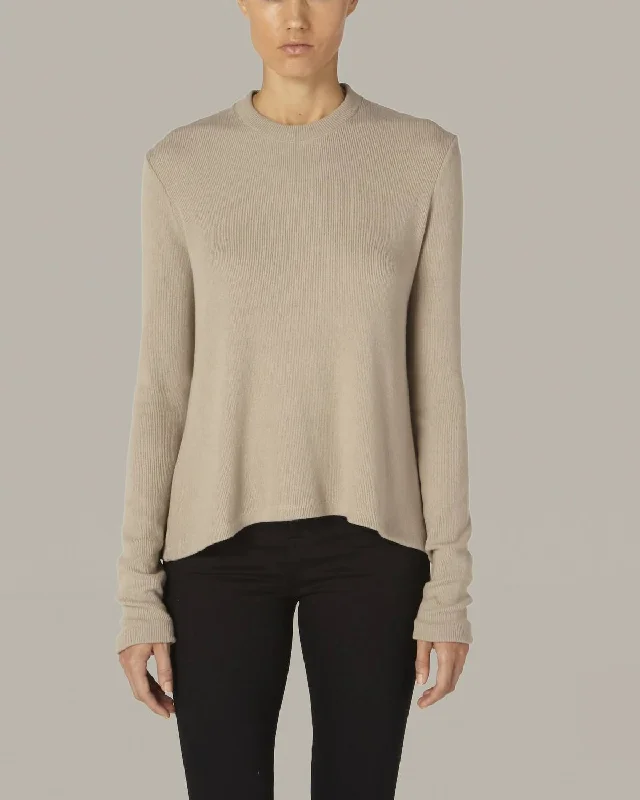 Sweater Knit L/s Crew In Taupe