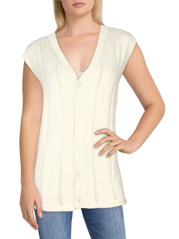 Womens Open Stitch Cable Knit Cardigan Sweater