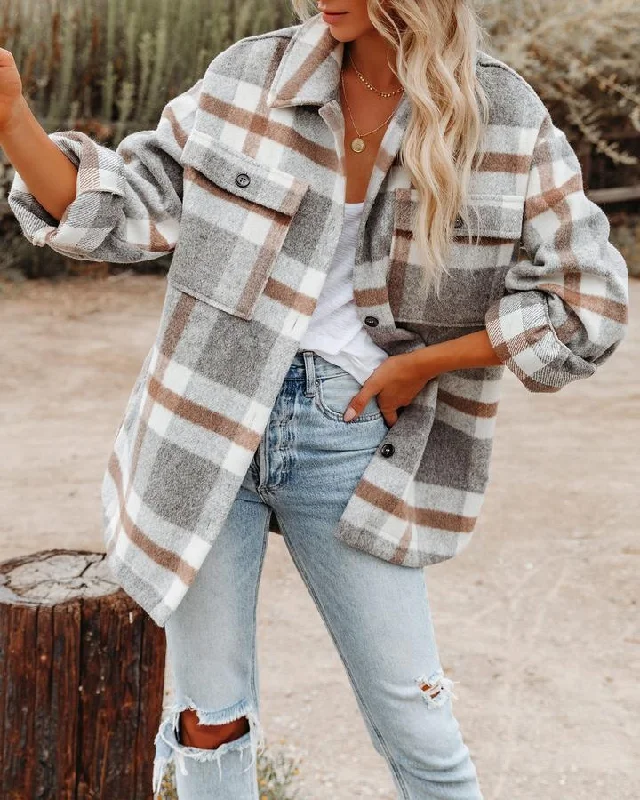 2022 Latest Winter Plaid Patchwork Coat Casual Women Jacket Oversize Polyester Loose Women Clothing