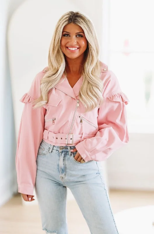 Ruffle Denim Jacket - Pink