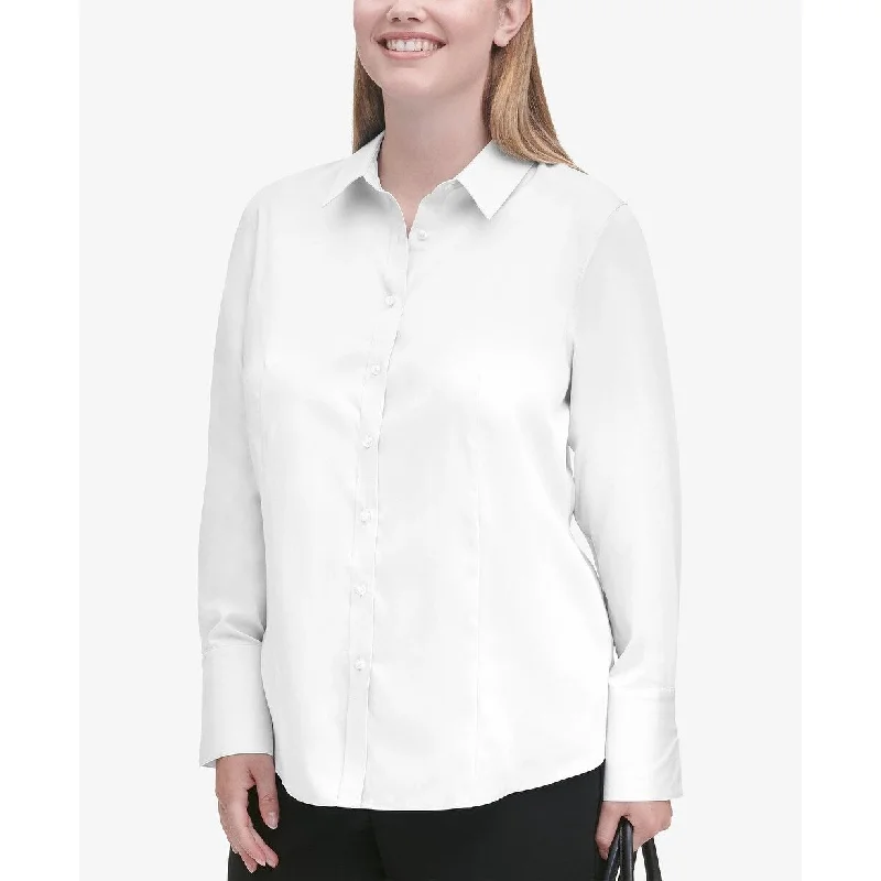 Calvin Klein Women's Plus Cotton Collared Shirt White Size 22W