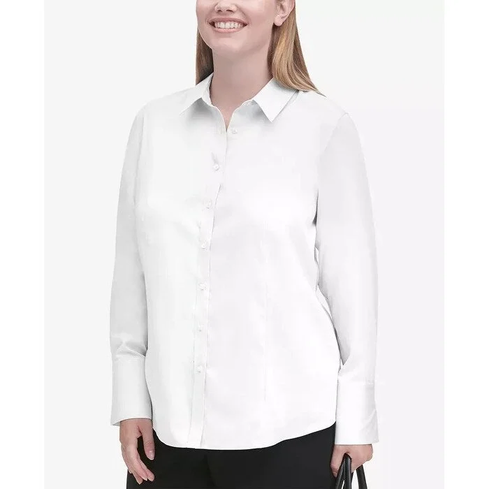 Calvin Klein Women's Plus Cotton Collared Shirt White Size 24W