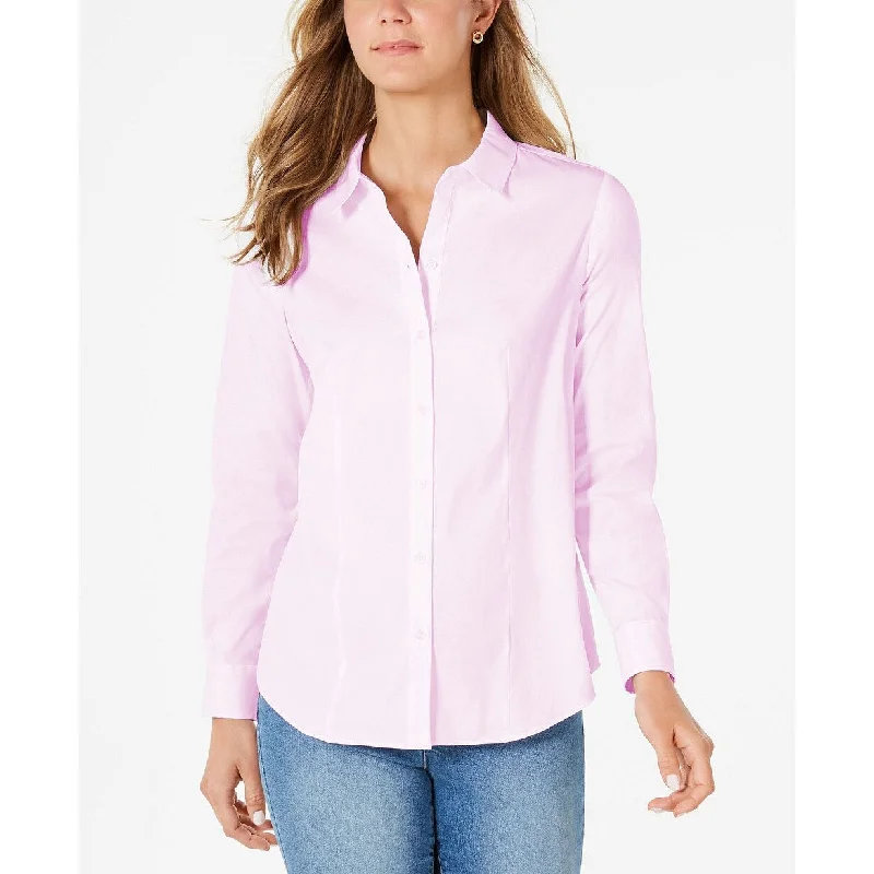 Charter Club Women's Classic Button-Front Shirt Pink Size 8