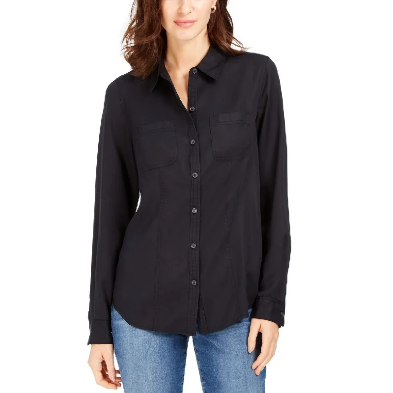 Charter Club Women's Woven Solid Tencel Shirt Black Size Medium