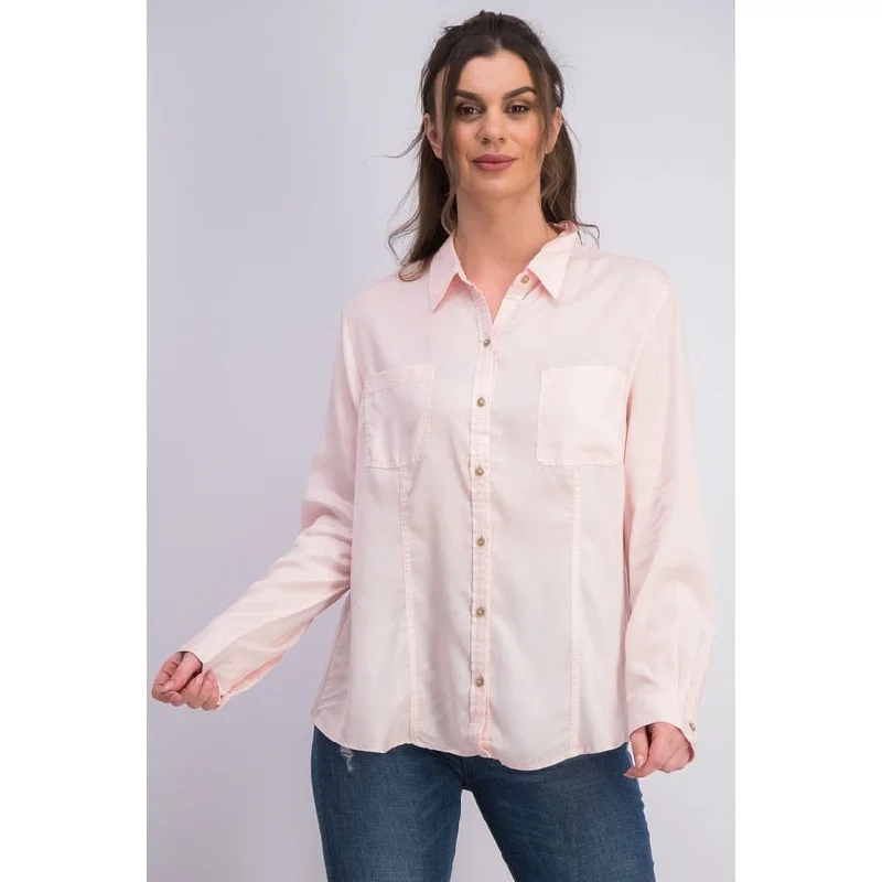 Charter Club Women's Woven Solid Tencel Shirt Pink Size Small