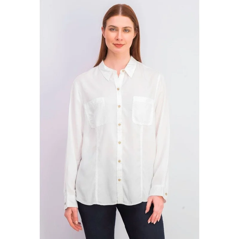 Charter Club Women's Woven Solid Tencel Shirt White Size Large