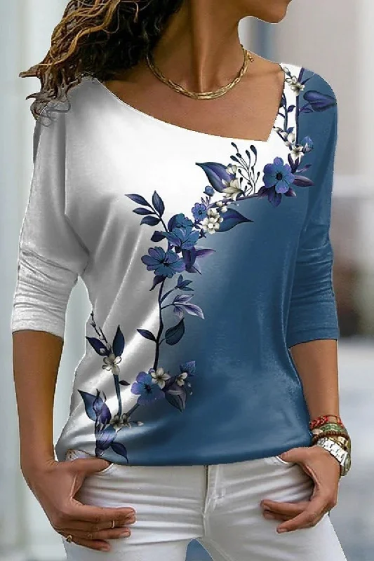 WOMEN ELEGANT FLORAL PRINTING LONG SLEEVE T SHIRT