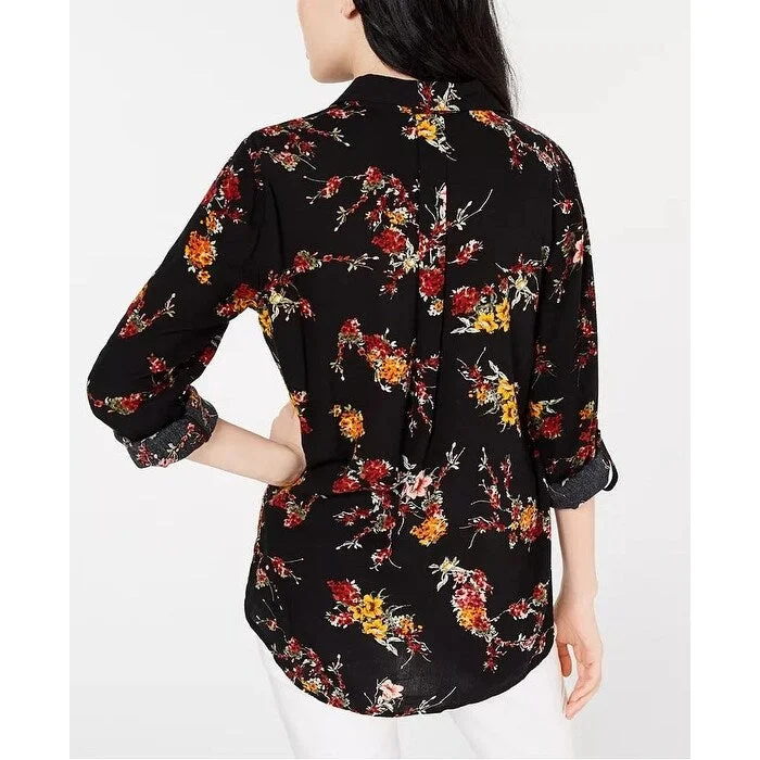 Hippie Rose Juniors' Printed Utility Shirt Black Size X-Small