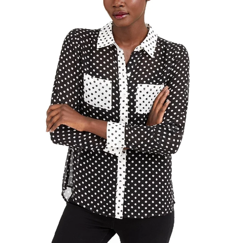 INC International Concepts Women's Mixed-Print Button-Up Shirt Black Size X-Large