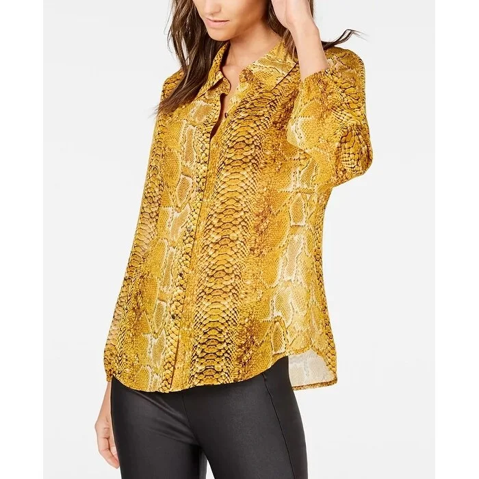 INC International Concepts Women's Snake Embossed Shirt Gold Size Large