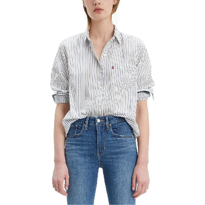 Levi's Women's Striped Cotton Double-Button Shirt White Size Extra Large