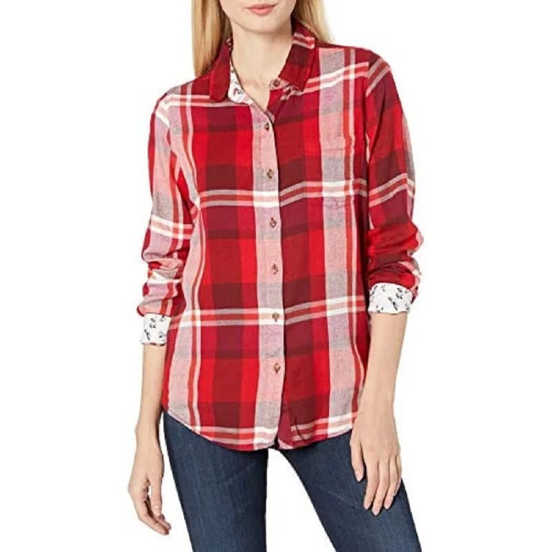 Lucky Brand Women's Classic One-Pocket Plaid Shirt Red Size Medium