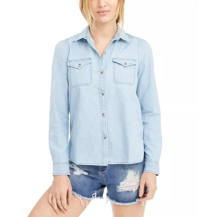 Lucky Brand Women's Danni Cotton Chambray Utility Shirt Blue Size Large