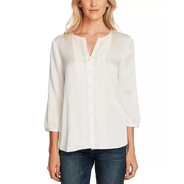 Vince Camuto Women's Lace Detail Hammered Satin Shirt White Size XL - X-Large