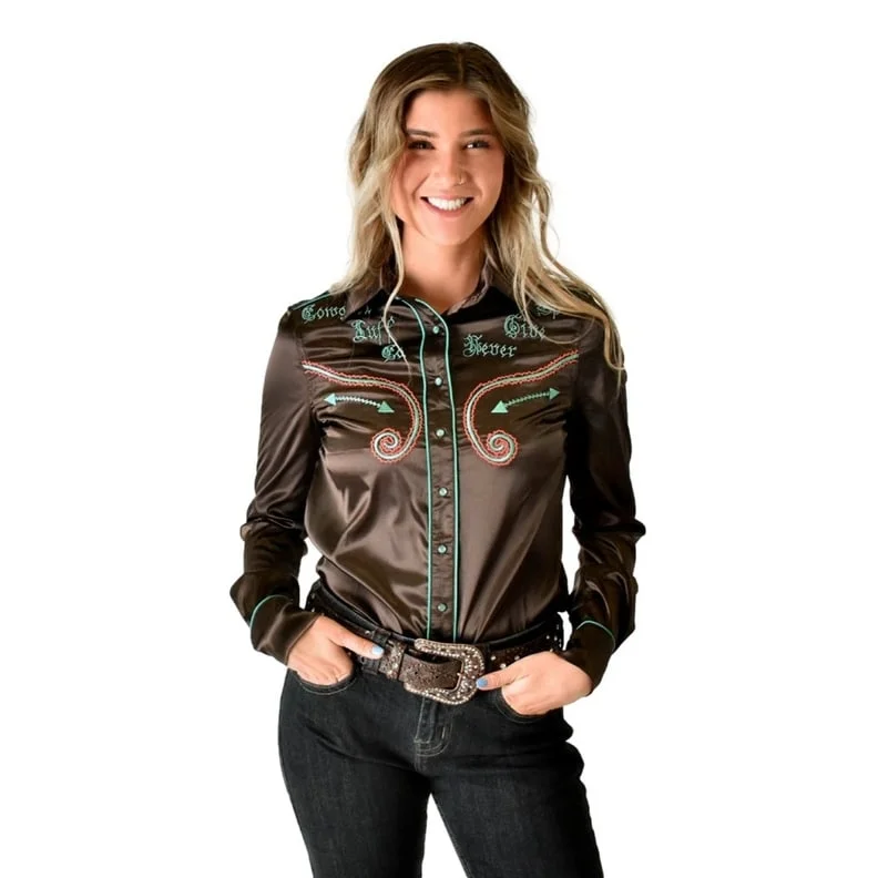 Cowgirl Tuff Western Shirt Womens L/S Button Embroidery Turq 100632