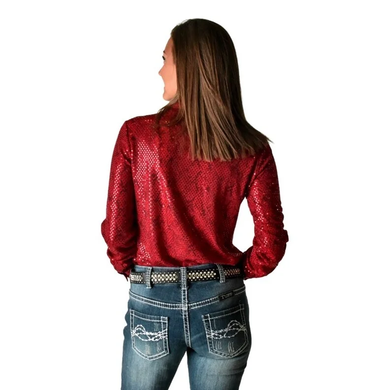 Cowgirl Tuff Western Shirt Womens L/S Button Snakeskin Red 100685