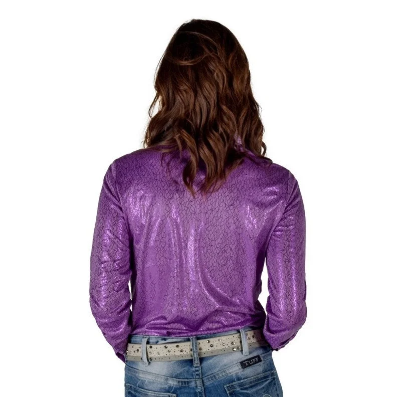 Cowgirl Tuff Western Shirt Womens L/S Crackle Print Foil Purple 100806