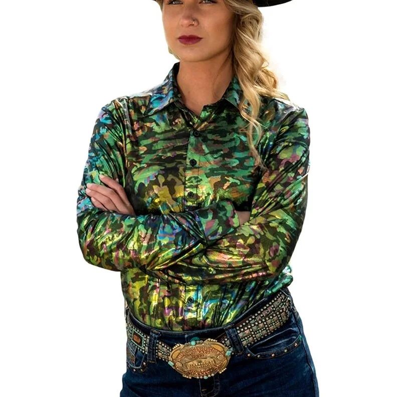 Cowgirl Tuff Western Shirt Womens L/S Foil Camo Specialty 100616