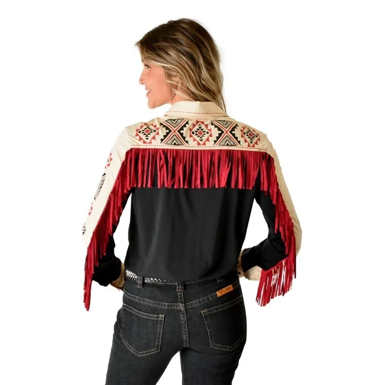 Cowgirl Tuff Western Shirt Womens L/S Print Fringe Specialty 100629