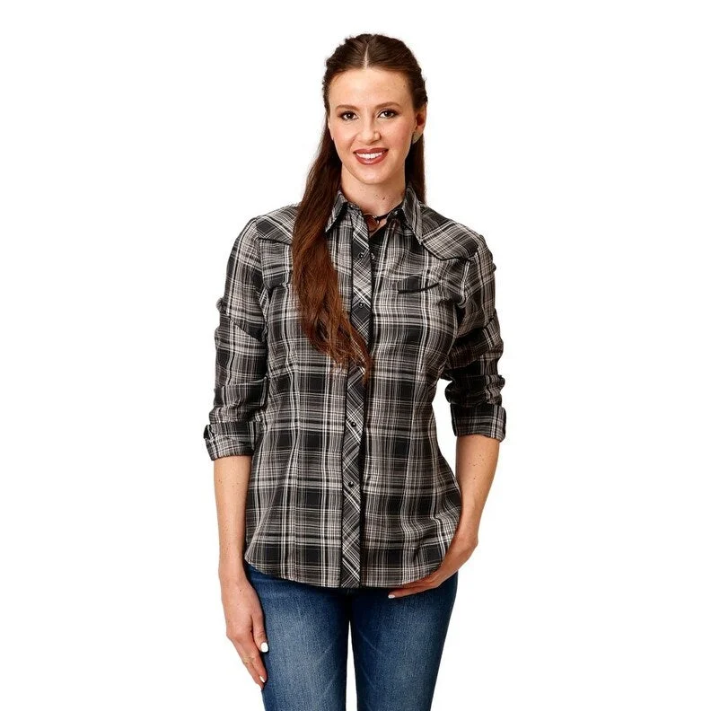 Roper Western Shirt Women L/S Plaid Rose Black 01-050-0016-6027 BL